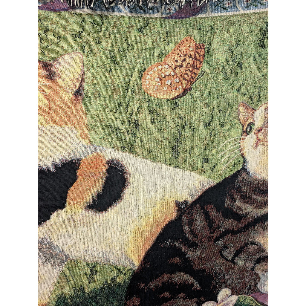 Manual Woodworkers & Weavers Cat Tales 51x68 Cotton Woven Tapestry Throw Blanket