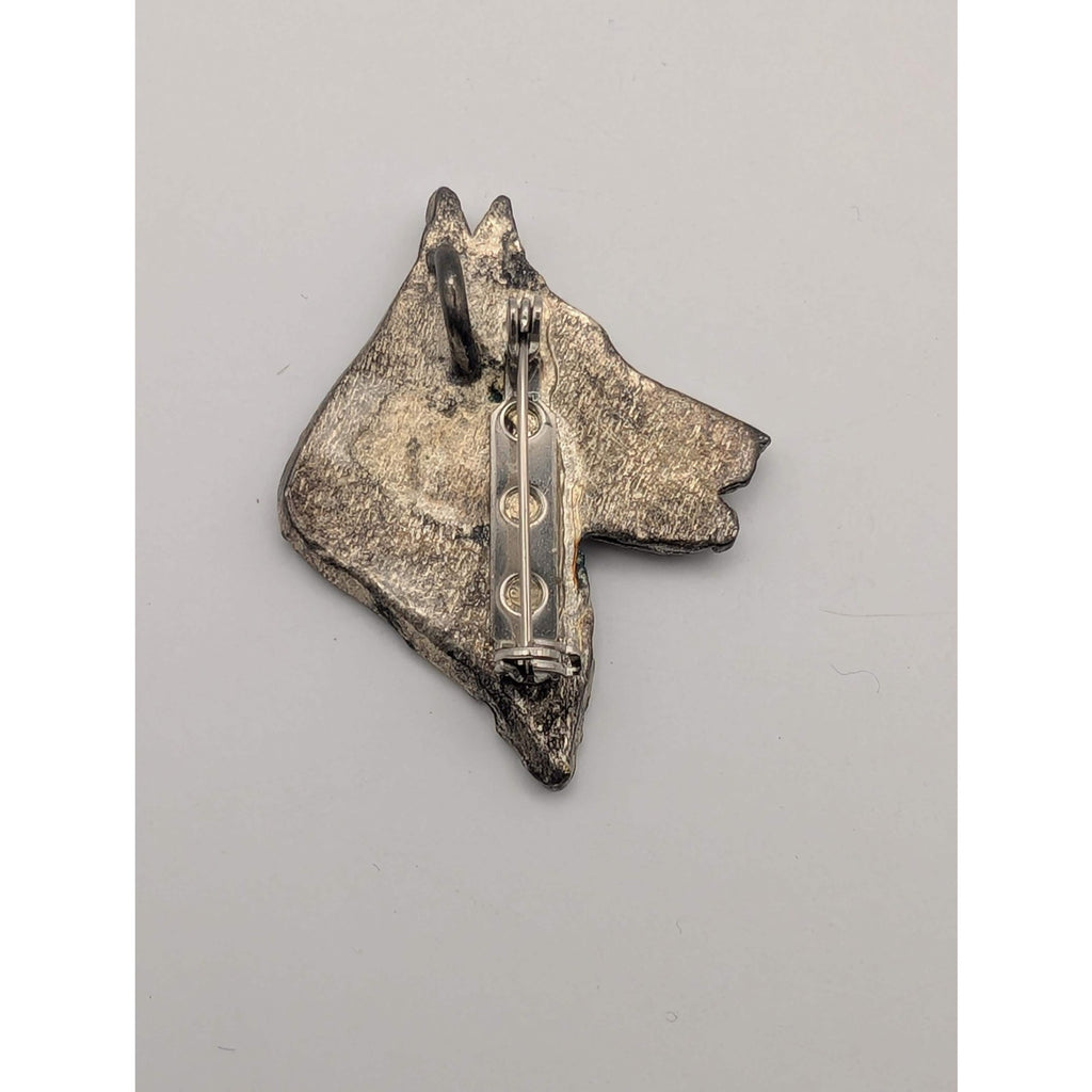 Vintage Pewter German Shepherd Dog Head Brooch Pin Pendant Combination Metal