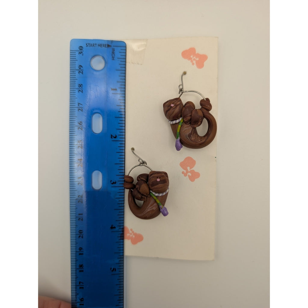VIntage Chameleon Club Cat with Flower Polymer Clay Earrings by Debby Pasquale