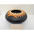 Smoke Fired Stoneware Dracena Vase Michael Christine Adcock Studio Pottery Woven Fiber Art Ceramic Bowl Black Signed