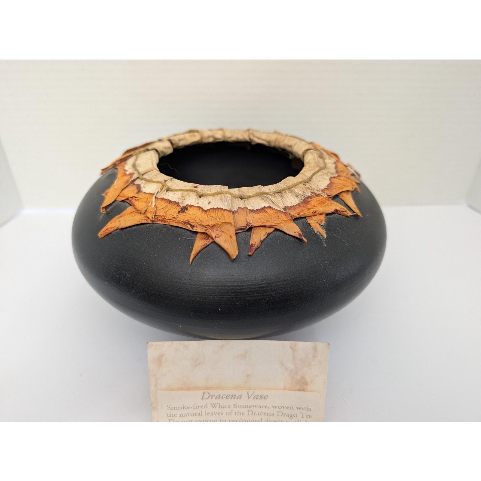 Smoke Fired Stoneware Dracena Vase Michael Christine Adcock Studio Pottery Woven Fiber Art Ceramic Bowl Black Signed