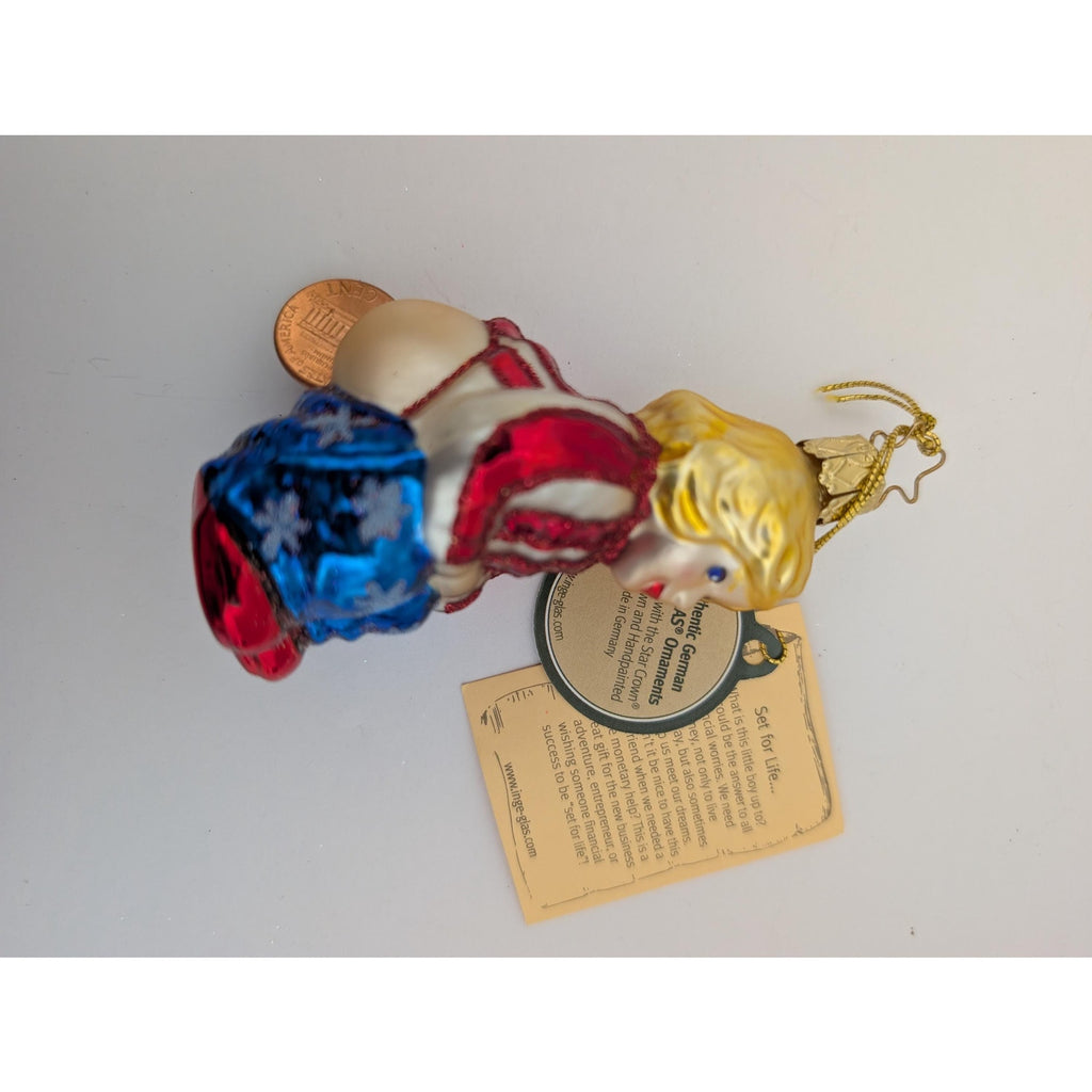 Inge-Glas German Glass Ornament Set for Life Little Boy Mooning Lucky Penny Star Crown