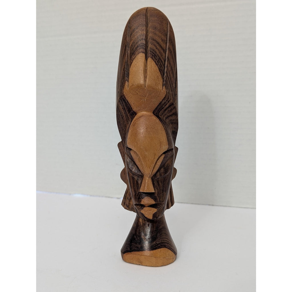 Vintage Hand Carved Ebony Wood African Bust Mid Century Modern Tribal Sculpture