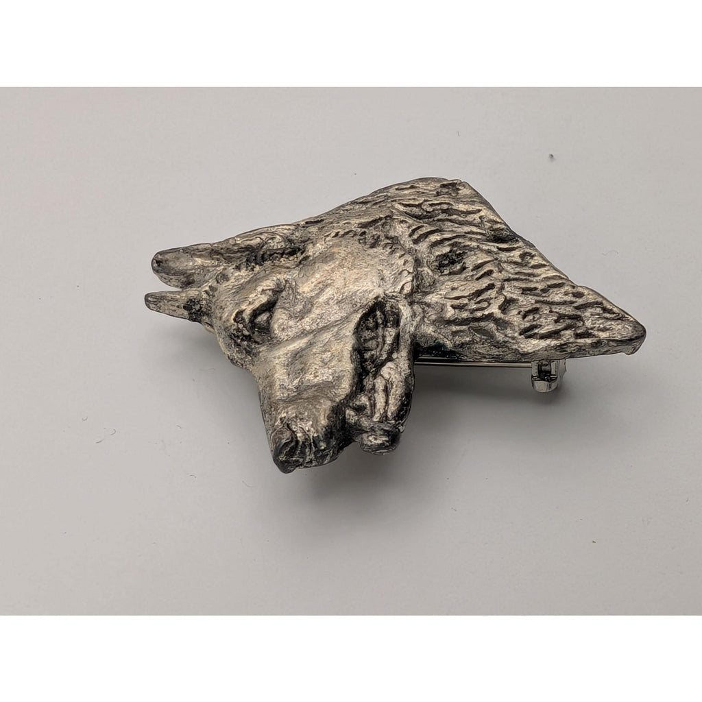 Vintage Pewter German Shepherd Dog Head Brooch Pin Pendant Combination Metal