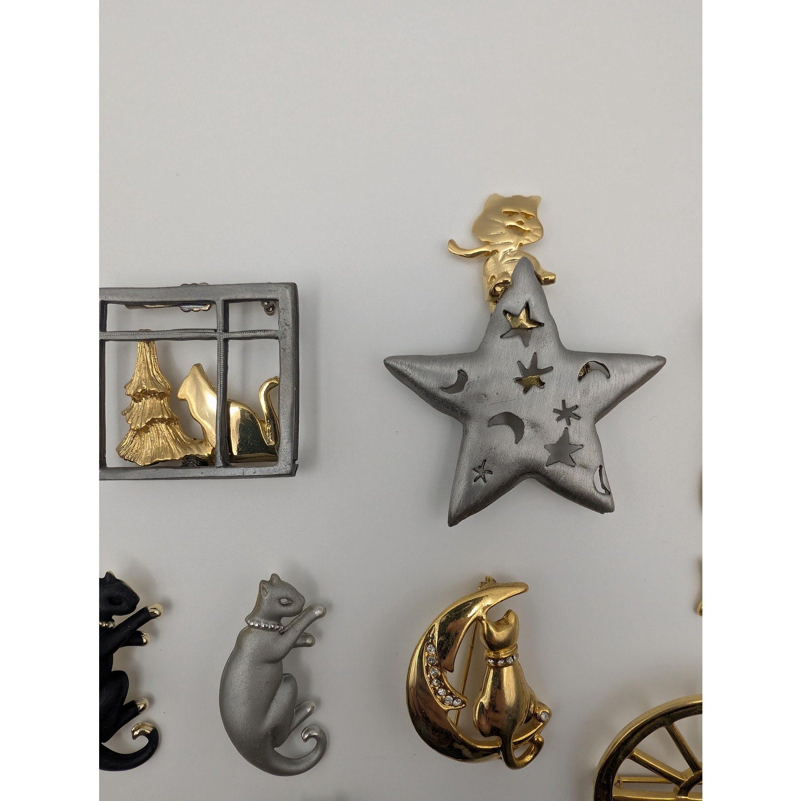 Vintage Cat Brooch Collection - 10 Piece Estate Jewelry Lot - JJ and Ultra Craft