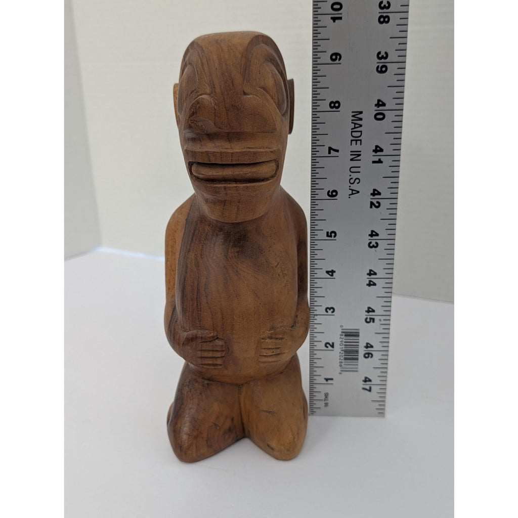 Vintage Hand Carved Two Tone Wood Kneeling Tiki Figurine Polynesian Tribal Art