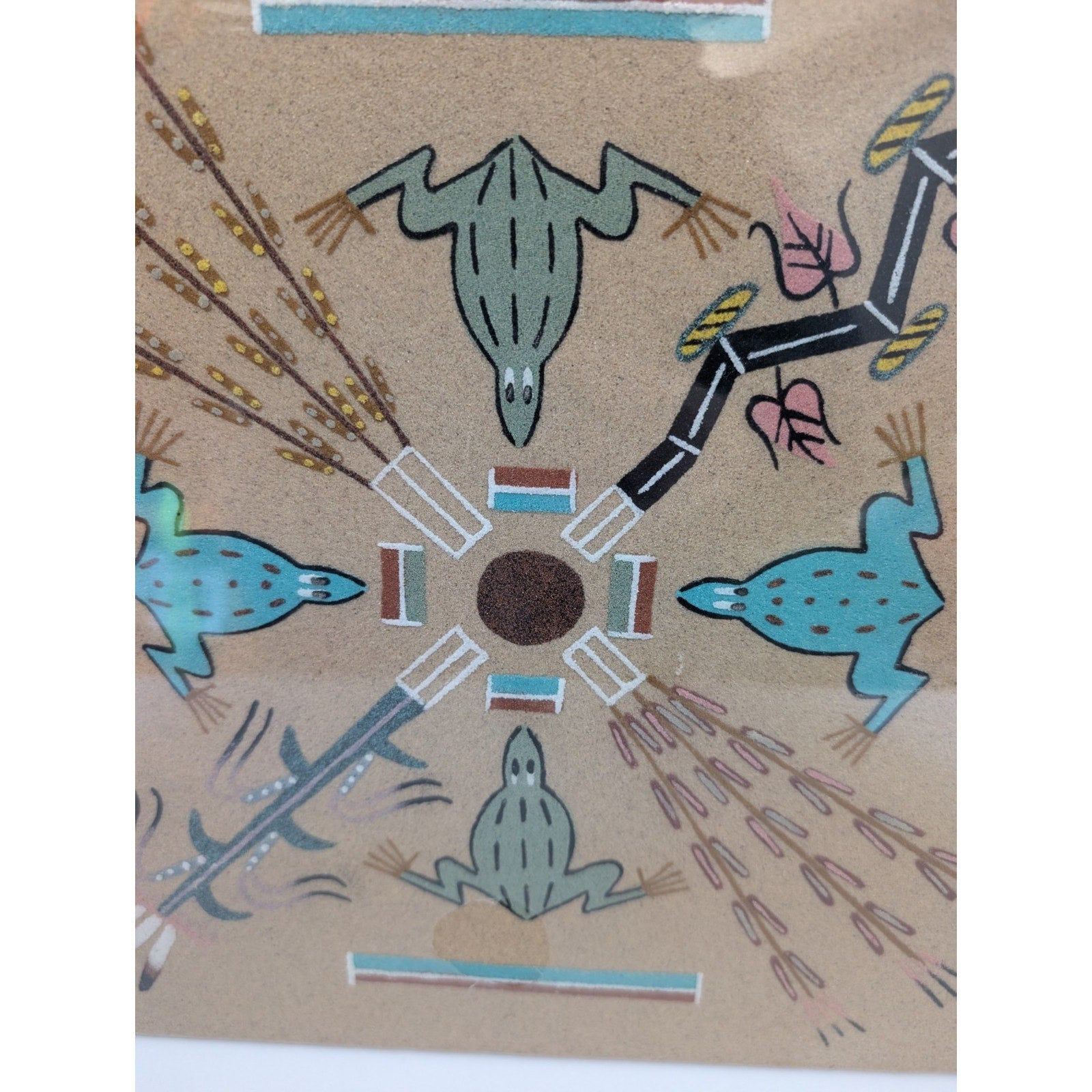 Authentic Navajo Frogs with Four Sacred Plants Sand Painting by Judy Sam