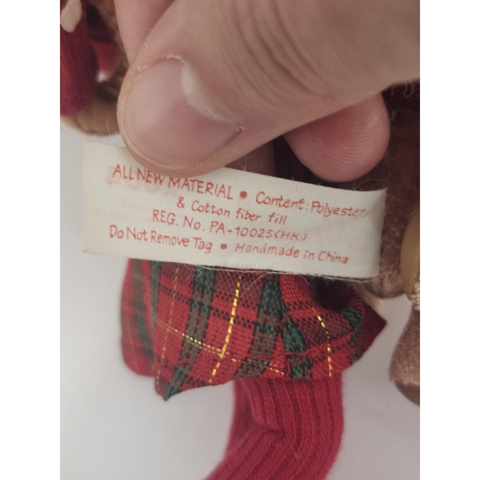 Vintage 2004 Annalee Mobilitee Christmas Plaid Santa with Deer Teddy Bear Doll