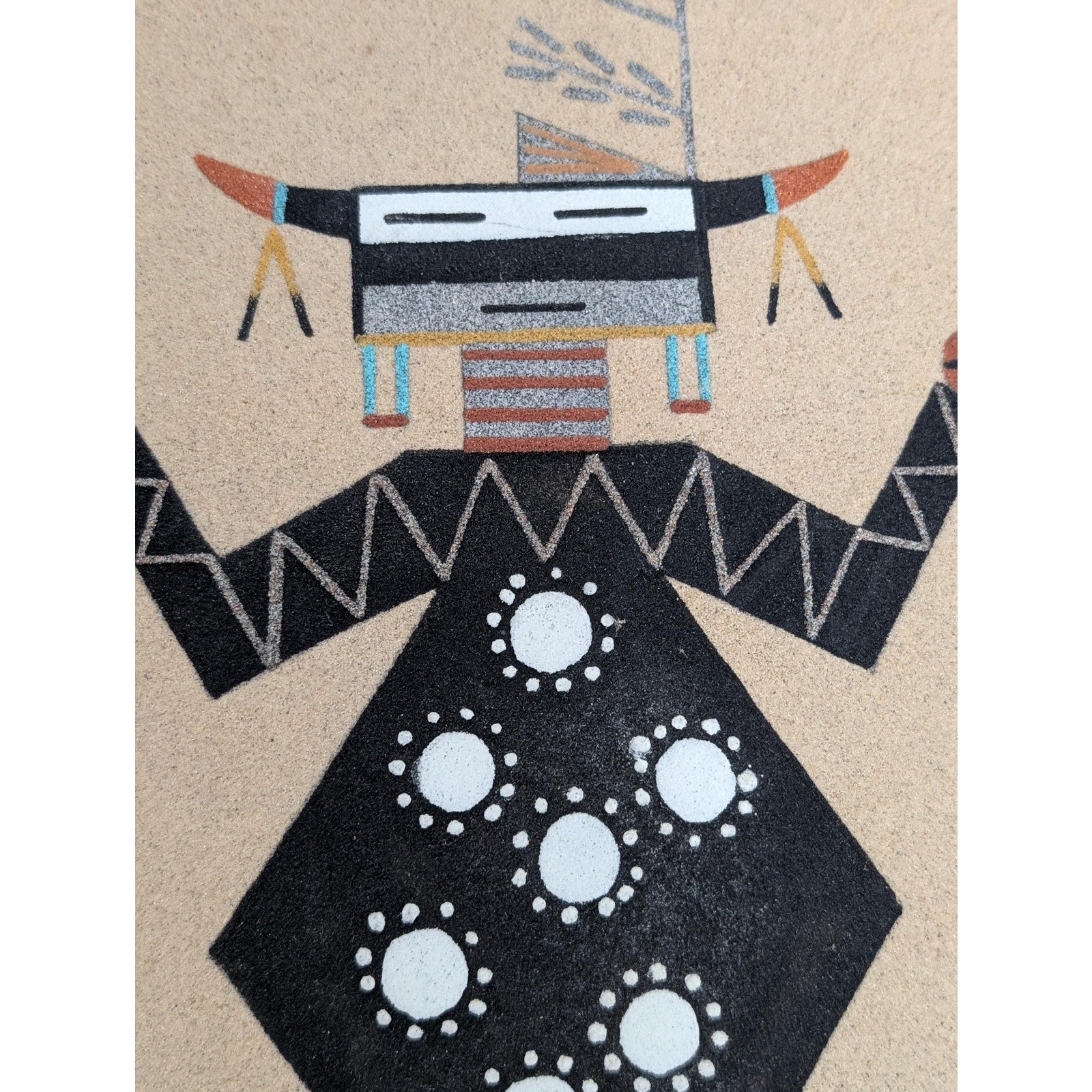 Navajo Sand Painting Father Sky Signed G Yazzie Framed Native American Sand Art