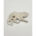 Vintage Mixed Metal Prowling Cat Brooch Pin Silver Tone Brass Heart Inset Lapel
