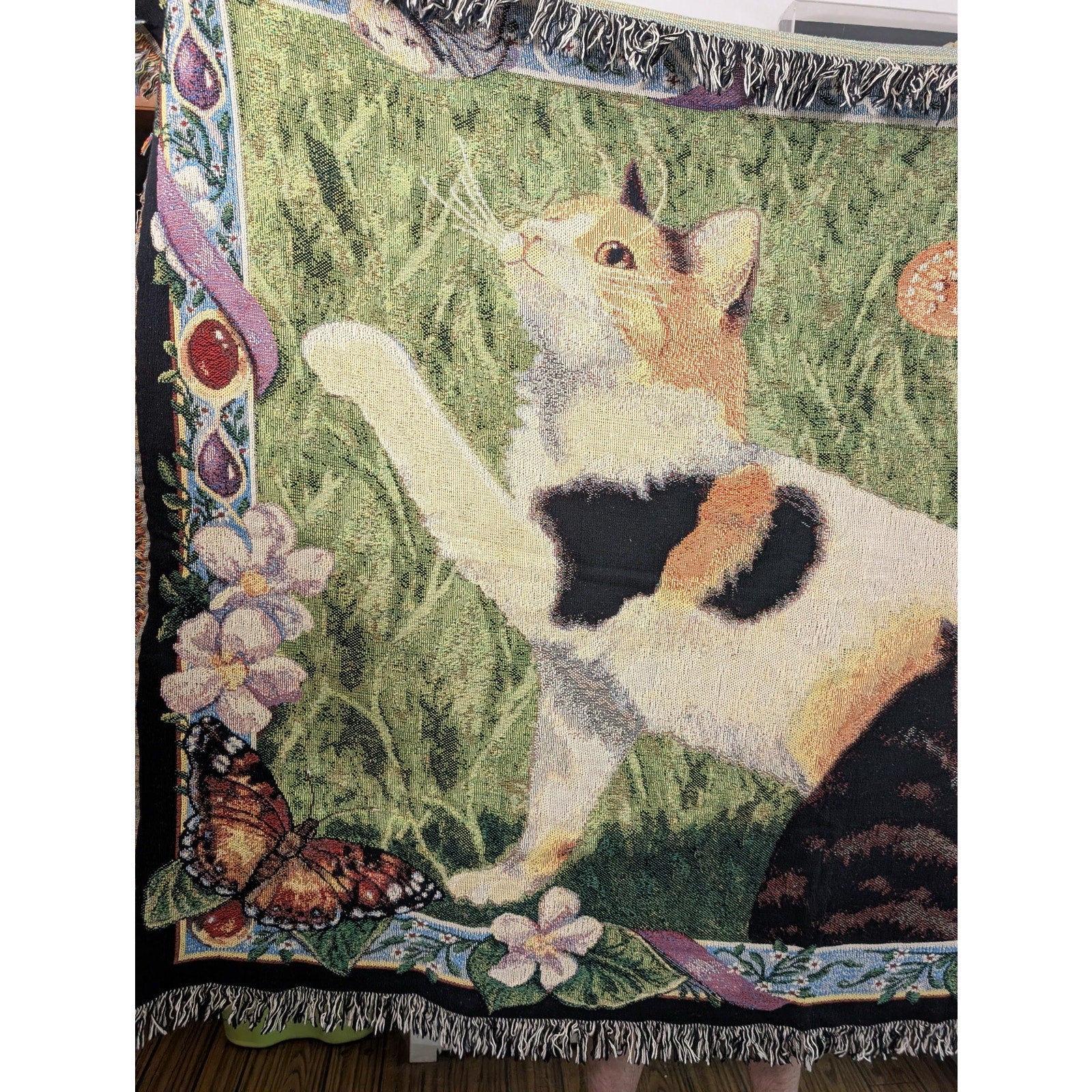Manual Woodworkers & Weavers Cat Tales 51x68 Cotton Woven Tapestry Throw Blanket