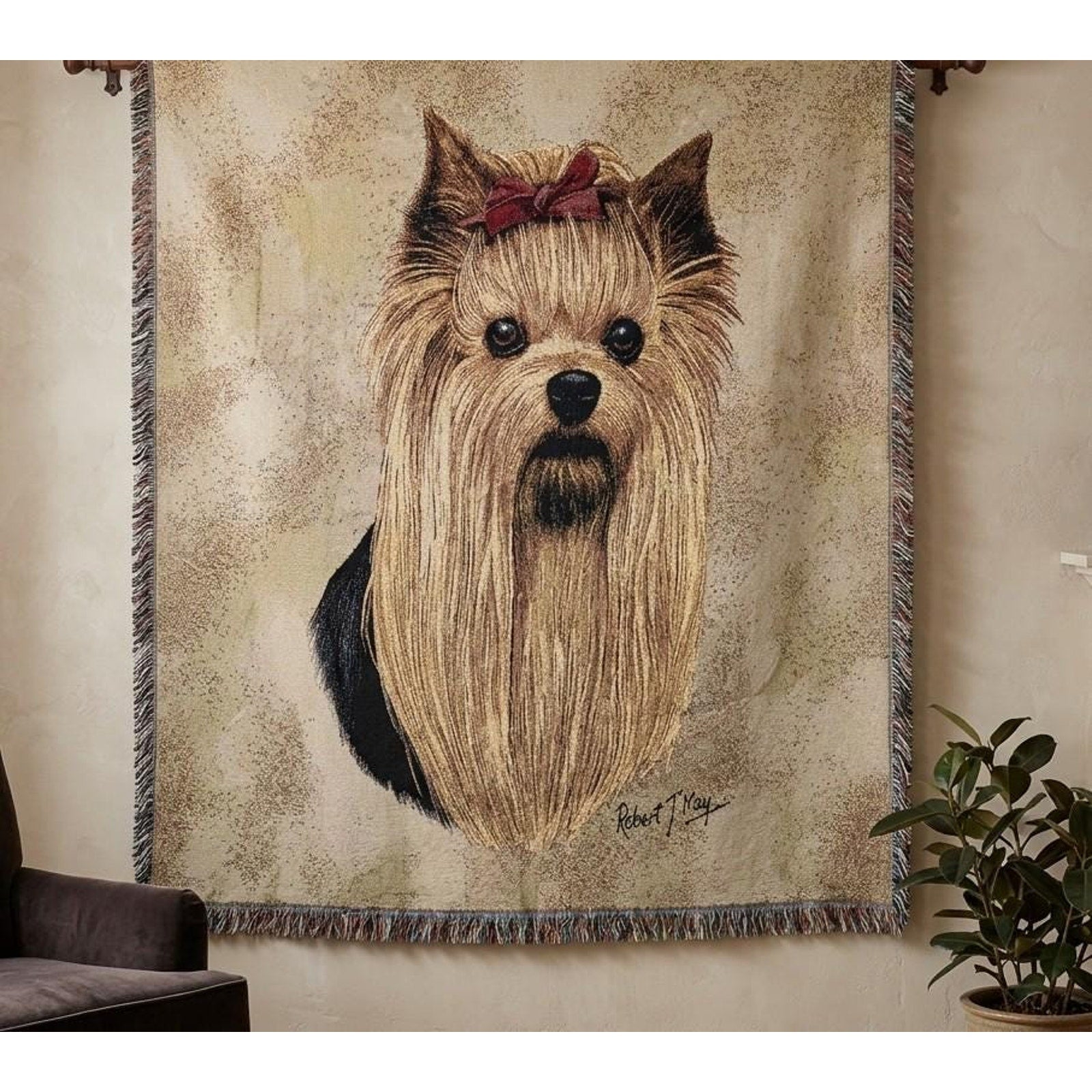 1936-LS Pure Country Weavers Yorkshire Terrier Tapestry Blanket Robert May Woven Cotton Throw