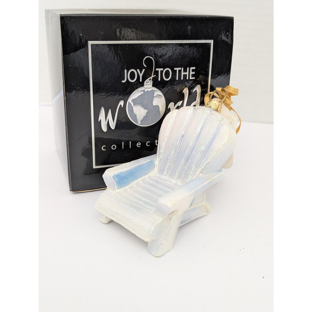 Joy To The World White Adirondack Beach Chair Glass Ornament ZKP1833 Boxed Coastal Decor