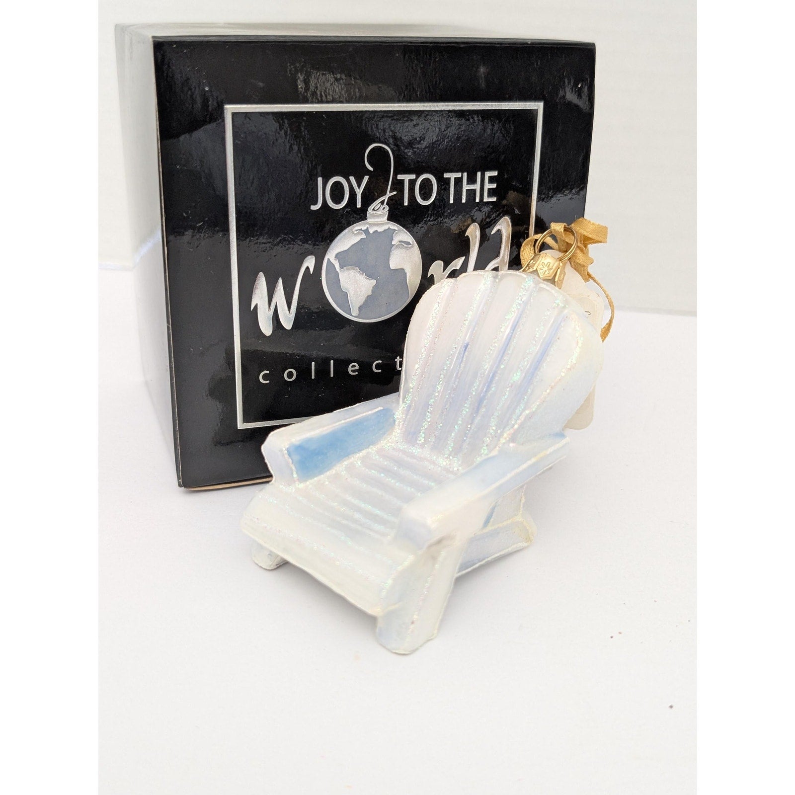 Joy To The World White Adirondack Beach Chair Glass Ornament ZKP1833 Boxed Coastal Decor