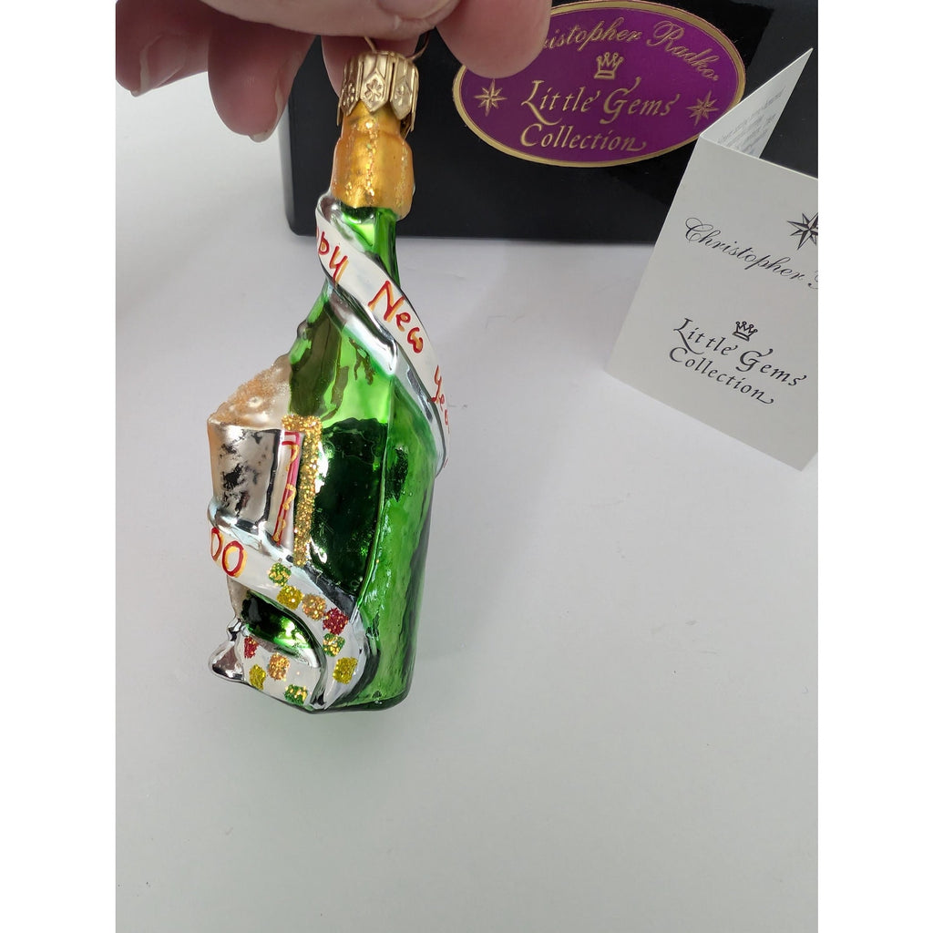 2000 Christopher Radko "Little Gems" Champagne Bottle Glass Ornament Happy New Year