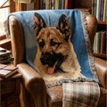 Vintage Linda Picken German Shepherd Dog Woven Tapestry Throw Blanket 47x60 USA Cotton Fringe