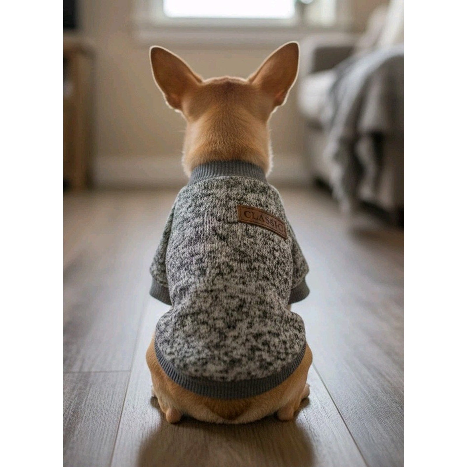 New Classic Spoiling Dogs Small Gray Marl Knit Fleece Lined Pet Sweater New