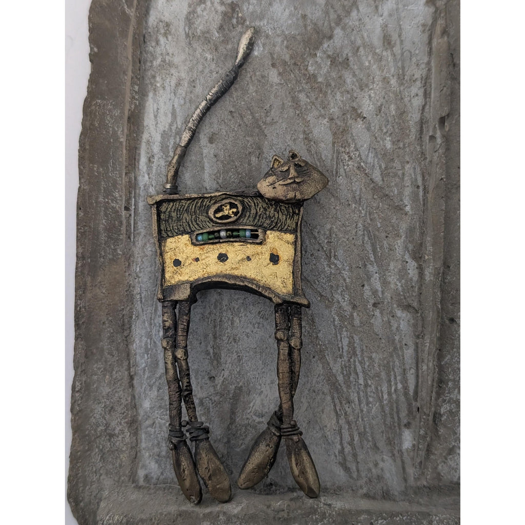 Moti Limited Edition 23/200 Whimsical Cat Art Brooch with Plaster Display Stand