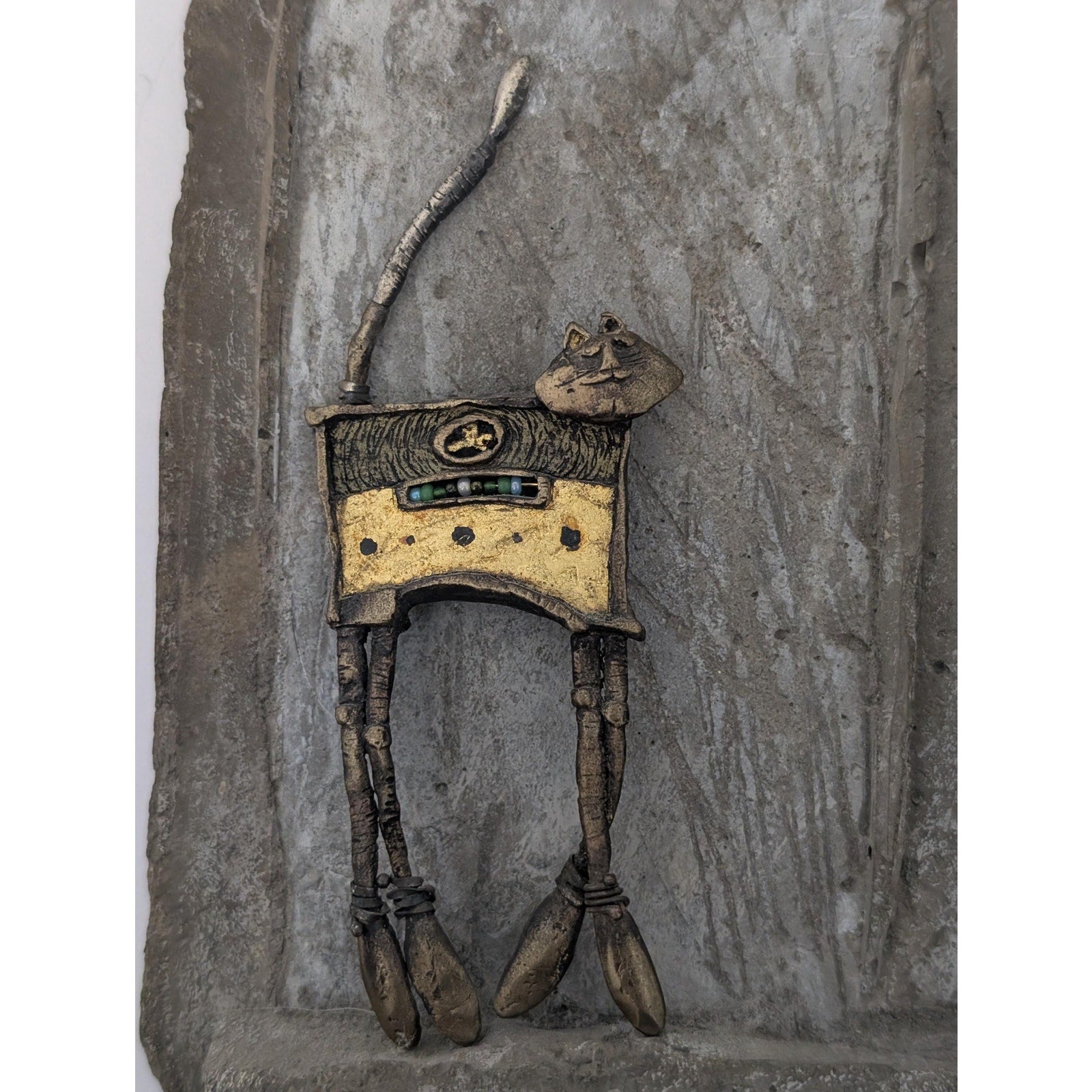 Moti Limited Edition 23/200 Whimsical Cat Art Brooch with Plaster Display Stand