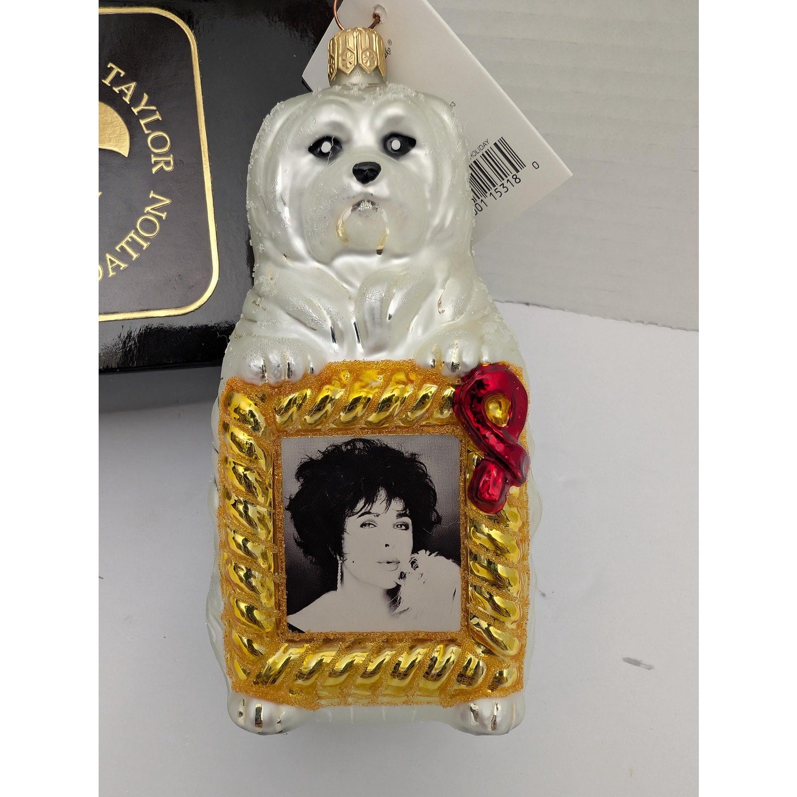 Christopher Radko Sugar Holiday 1998 Elizabeth Taylor AIDS Foundation Maltese Dog Ornament