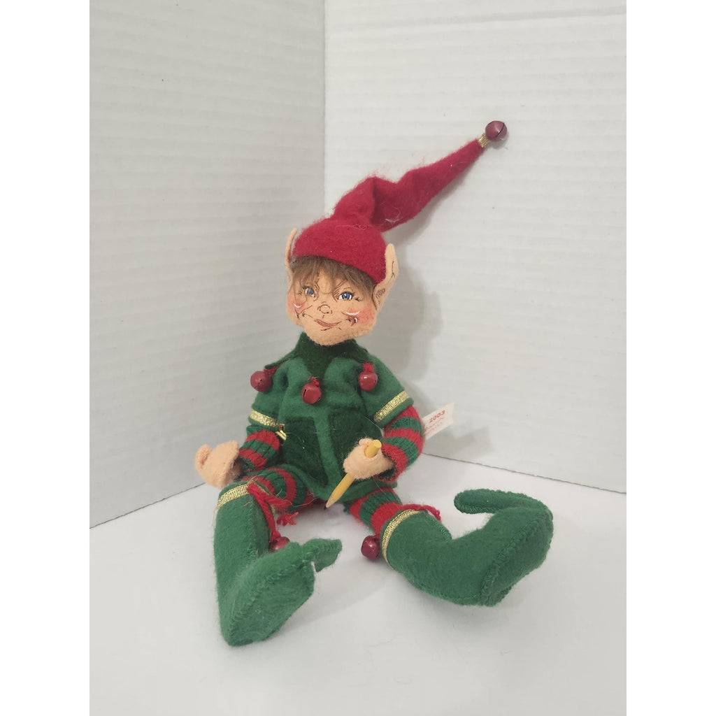 Vintage 2003 Annalee Mobilitee Christmas Elf Doll with Pencil Jingle Bells