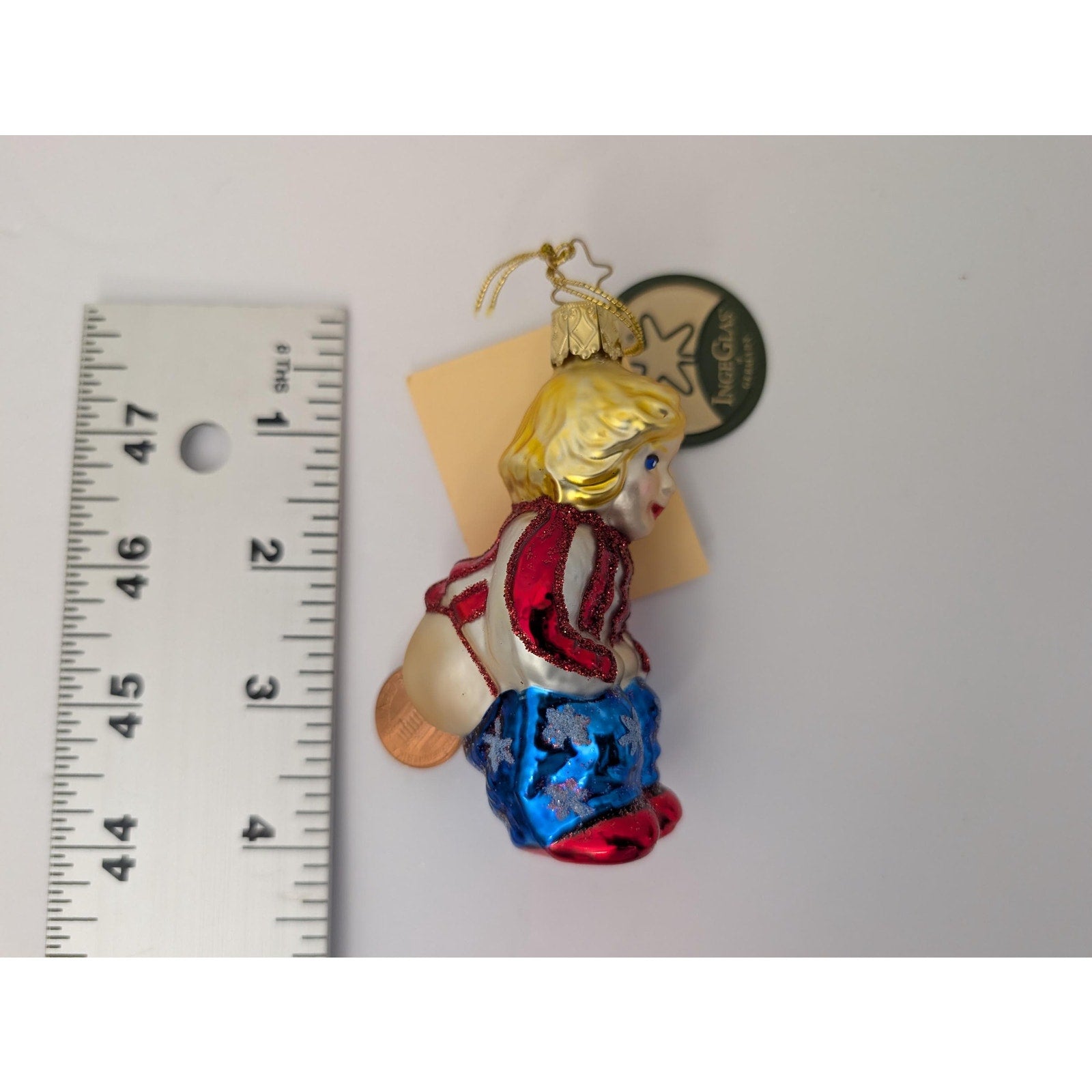 Inge-Glas German Glass Ornament Set for Life Little Boy Mooning Lucky Penny Star Crown