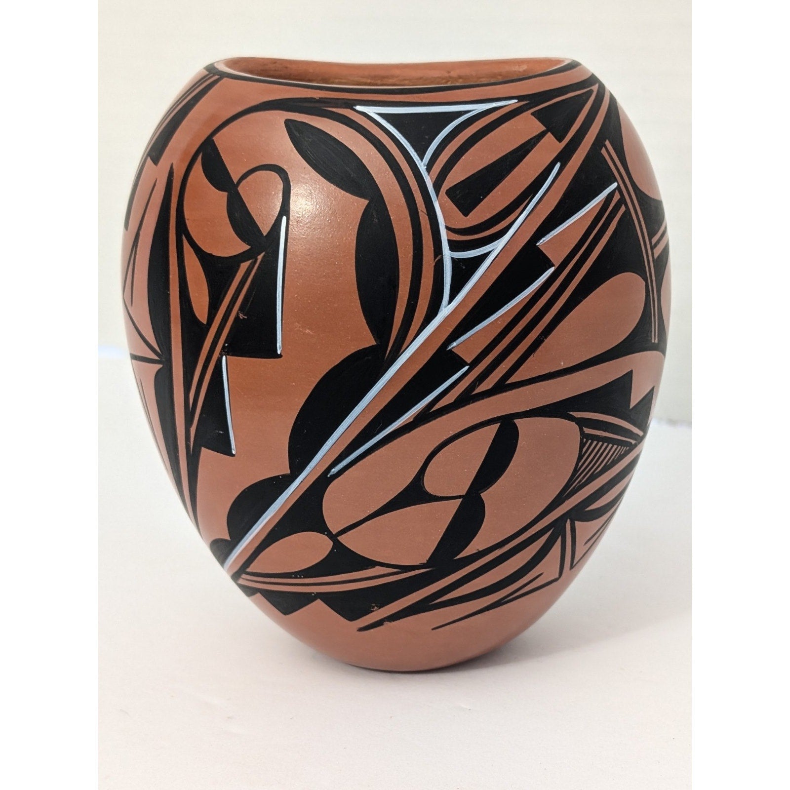 Jemez Pueblo Pottery Vase Blue Butterfly Feather MT Chinana Hand Painted Native