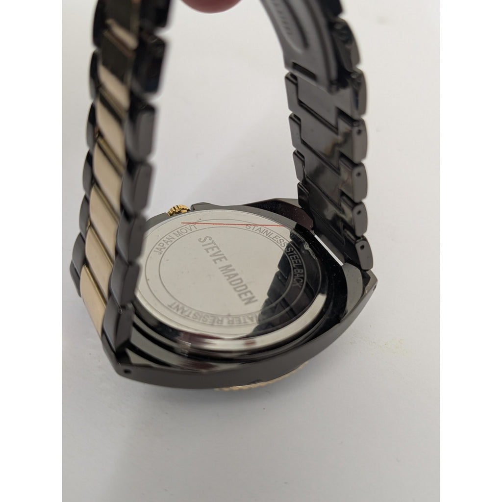 Steve Madden Men's Two-Tone Black & Gold Watch Designer Divers Style