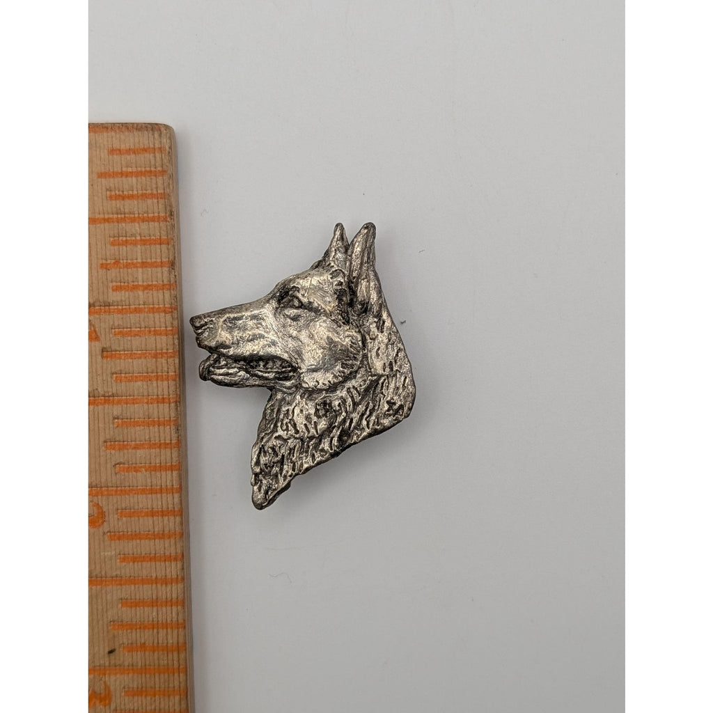 Vintage Pewter German Shepherd Dog Head Brooch Pin Pendant Combination Metal