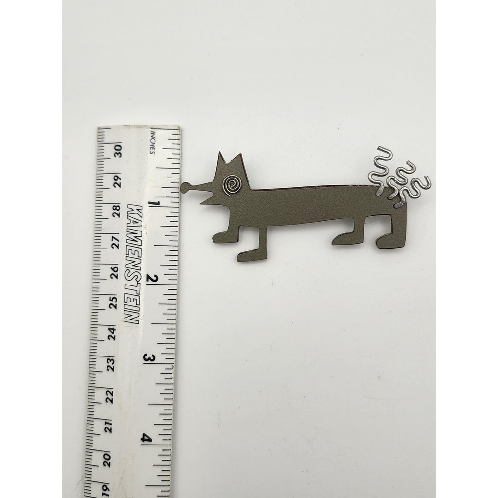 Vintage Grey Geometric Dachshund Dog Brooch Pin Abstract Avant Garde Novelty