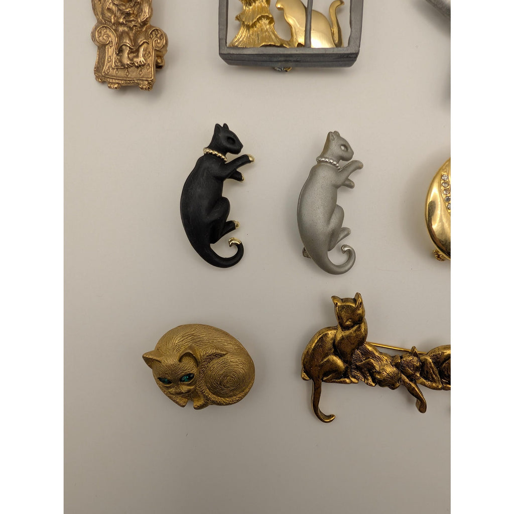 Vintage Cat Brooch Collection - 10 Piece Estate Jewelry Lot - JJ and Ultra Craft