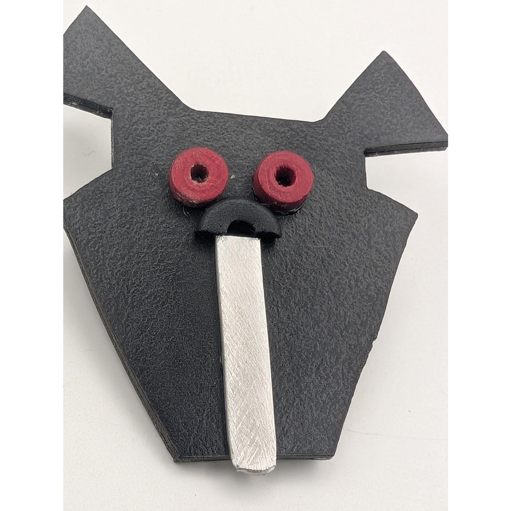 Vintage Black Plastic Geometric Dog Brooch Pin Abstract Avant Garde Face Jewelry