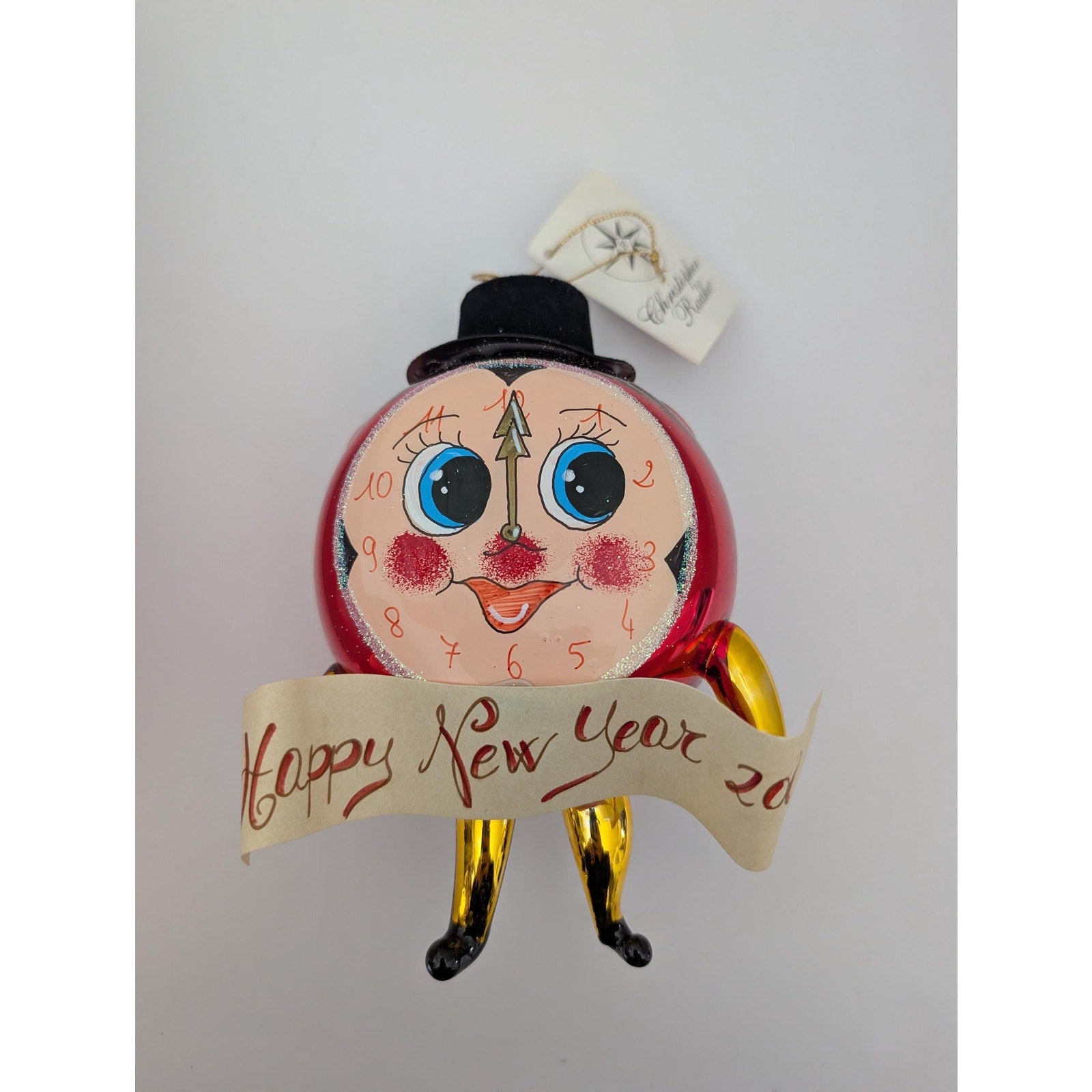 Christopher Radko "Happy New Year Clock" Italian Glass Ornament