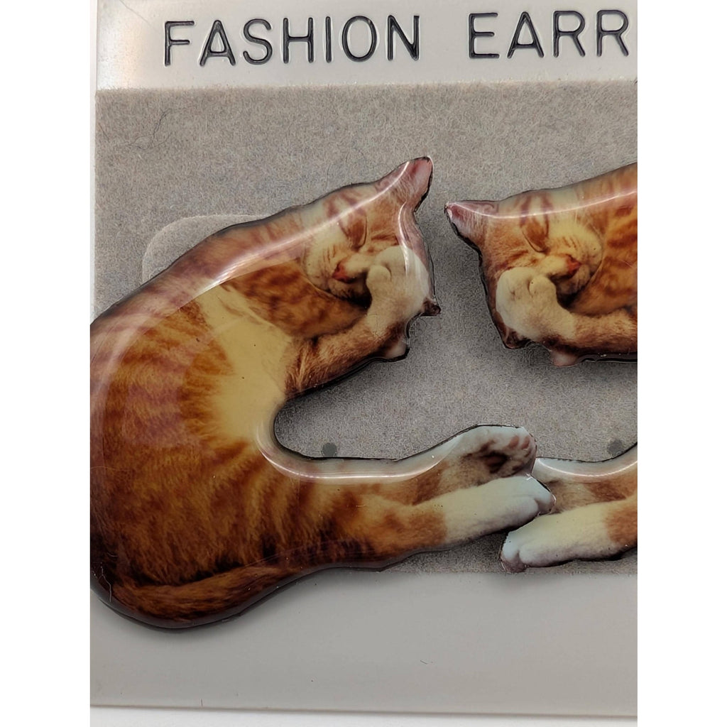 1993 Robert Kaufman Orange Tabby Cat Stud Earrings - Silver Visions Signed