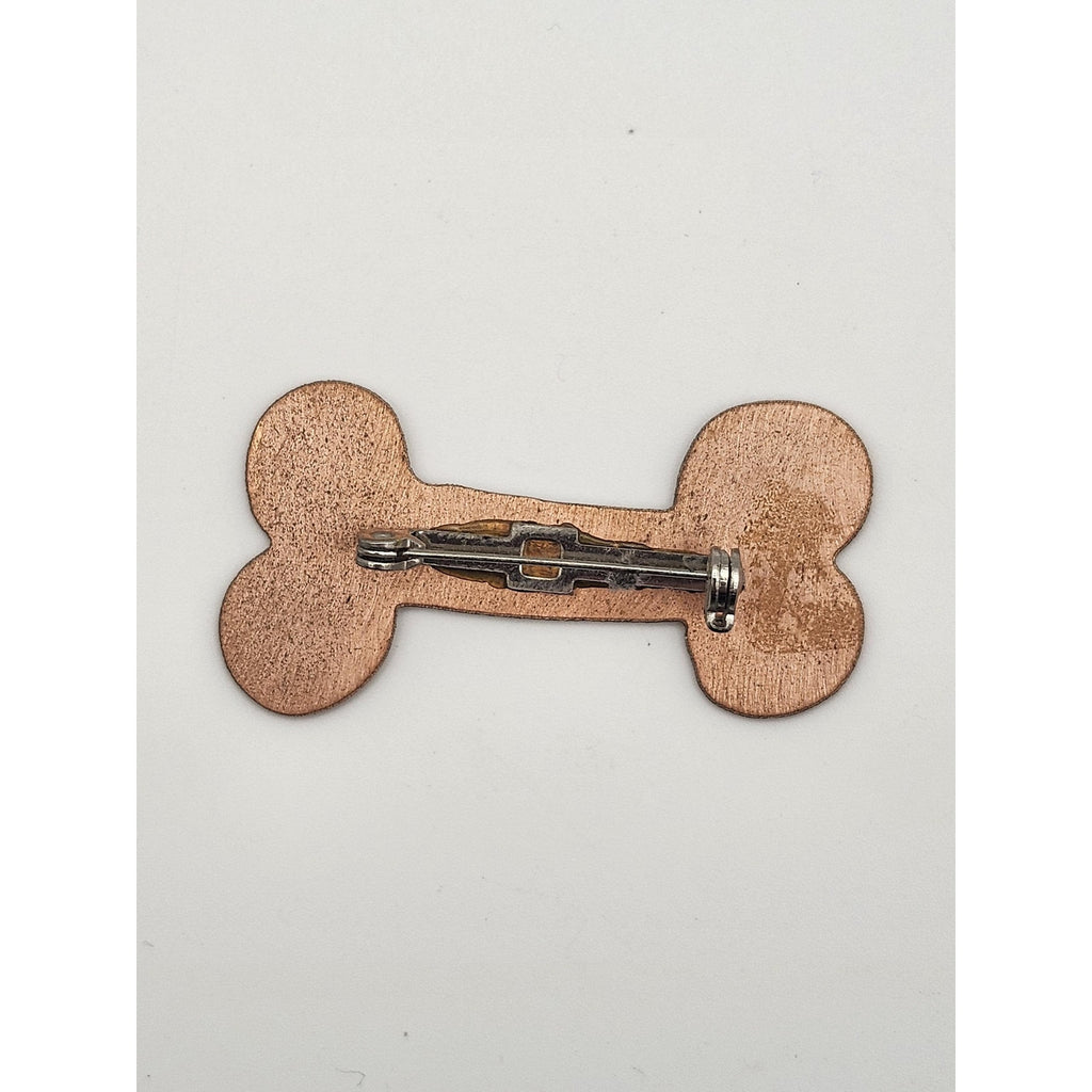 Vintage Mixed Metal Dog Bone Brooch Pin Copper Silver Tone Layered Novelty Jewelry