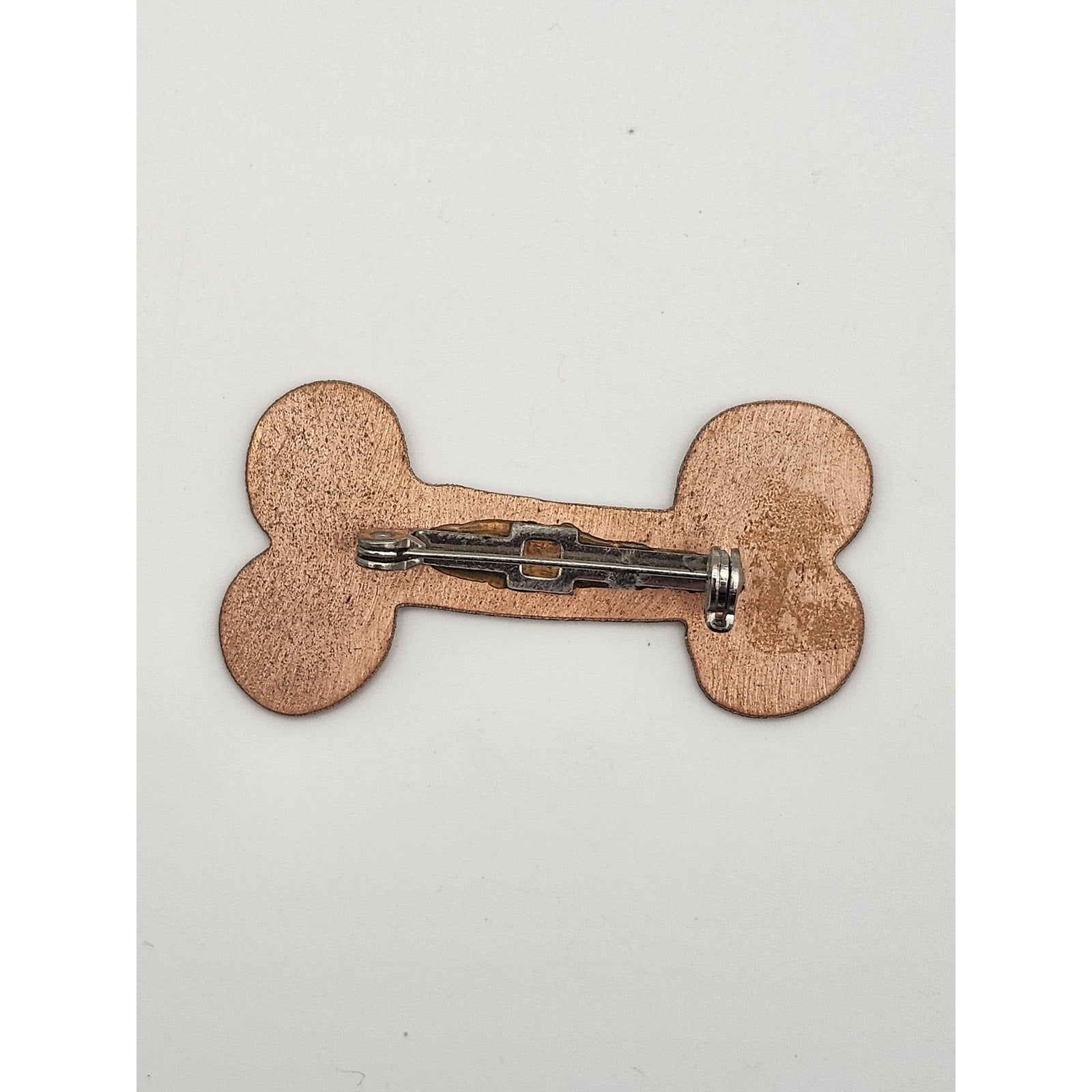 Vintage Mixed Metal Dog Bone Brooch Pin Copper Silver Tone Layered Novelty Jewelry