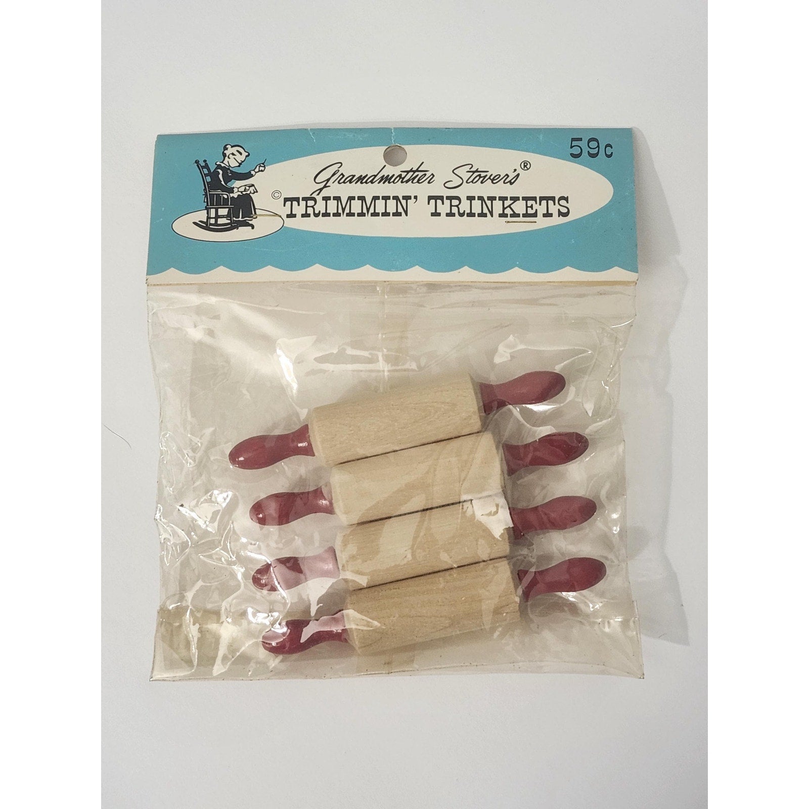 Vintage Grandmother Stover's Miniature Rolling Pins Toy Trimming Trinkets Bag