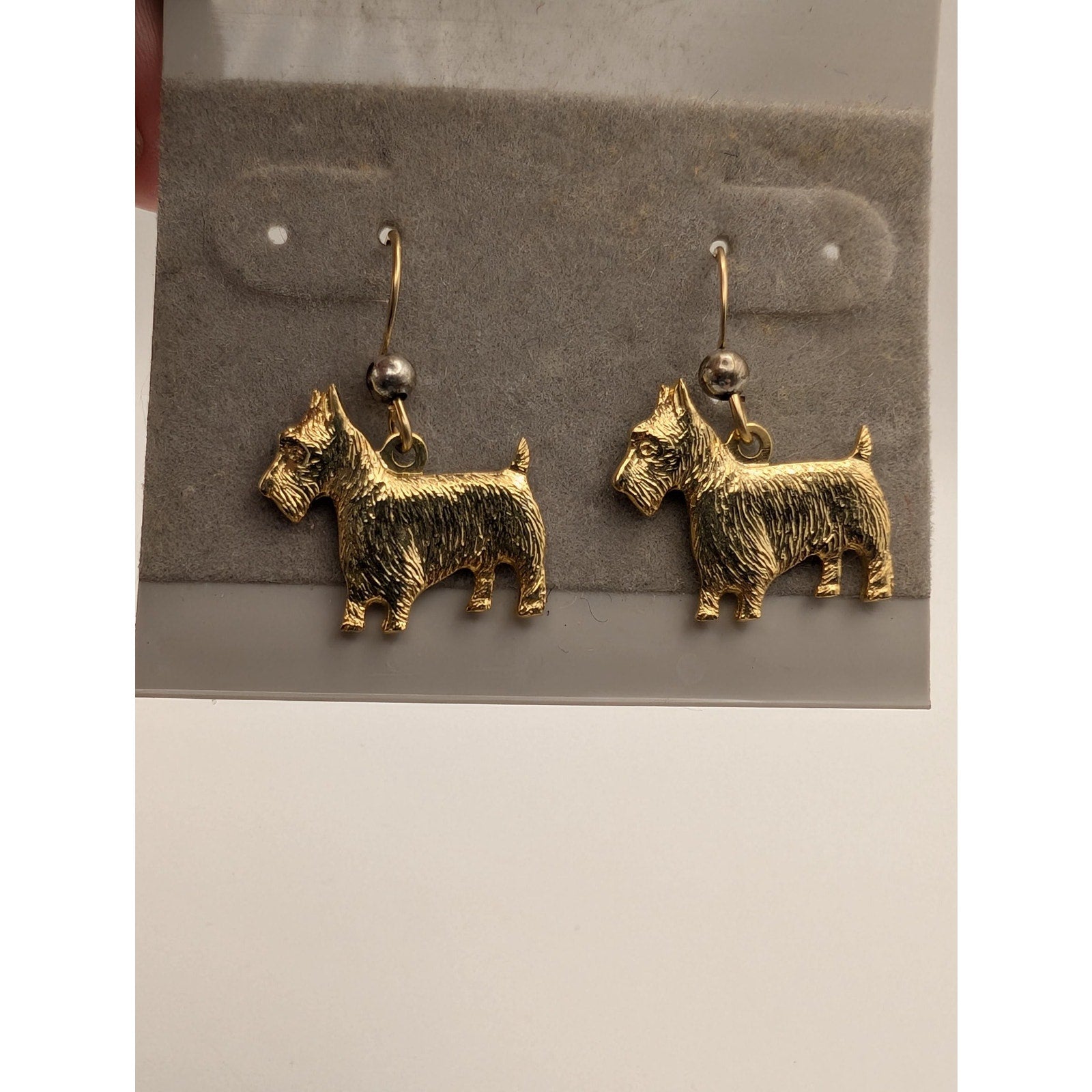 Gold Tone Scottish Terrier Dangle Earrings Textured Scottie Dog Jewelry