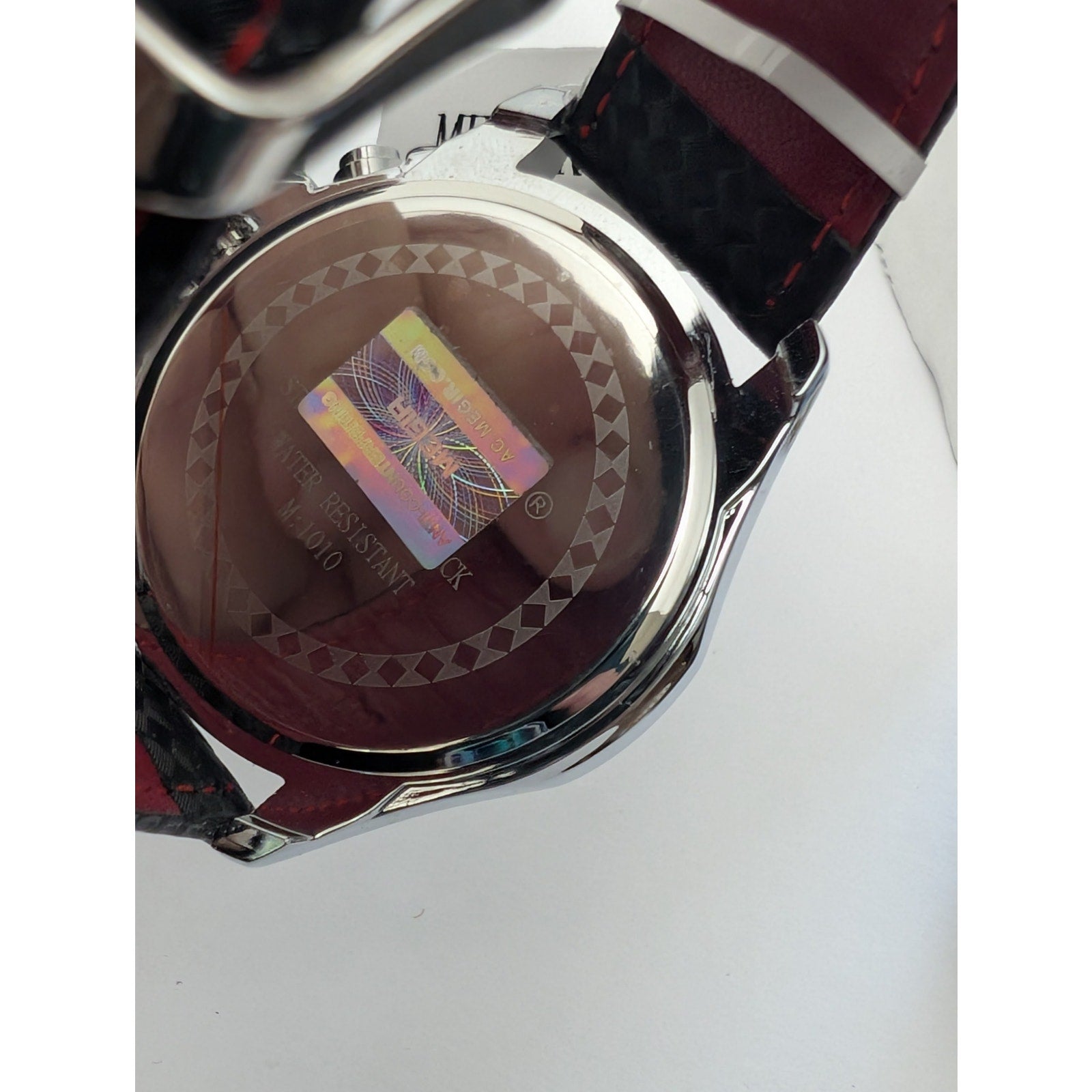 Megir Men's Chronograph Sport Watch Black and Red Genuine Leather & Tachymeter Dial