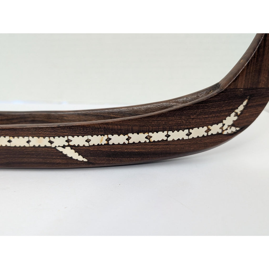 Hand-Carved Solomon Islands Tribal Spirit Boat Rosewood with Shell Inlay Crocodile/Sea Spirit Motif