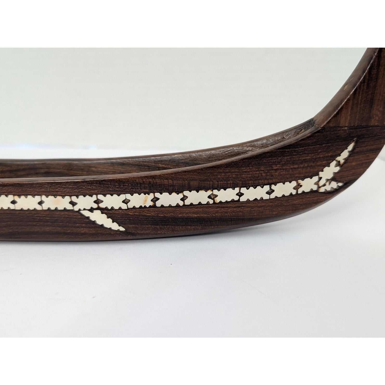 Hand-Carved Solomon Islands Tribal Spirit Boat Rosewood with Shell Inlay Crocodile/Sea Spirit Motif