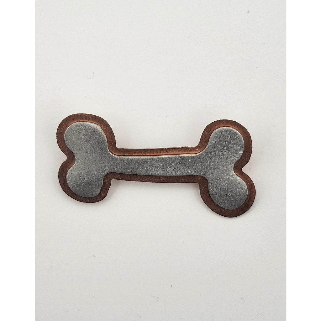 Vintage Mixed Metal Dog Bone Brooch Pin Copper Silver Tone Layered Novelty Jewelry