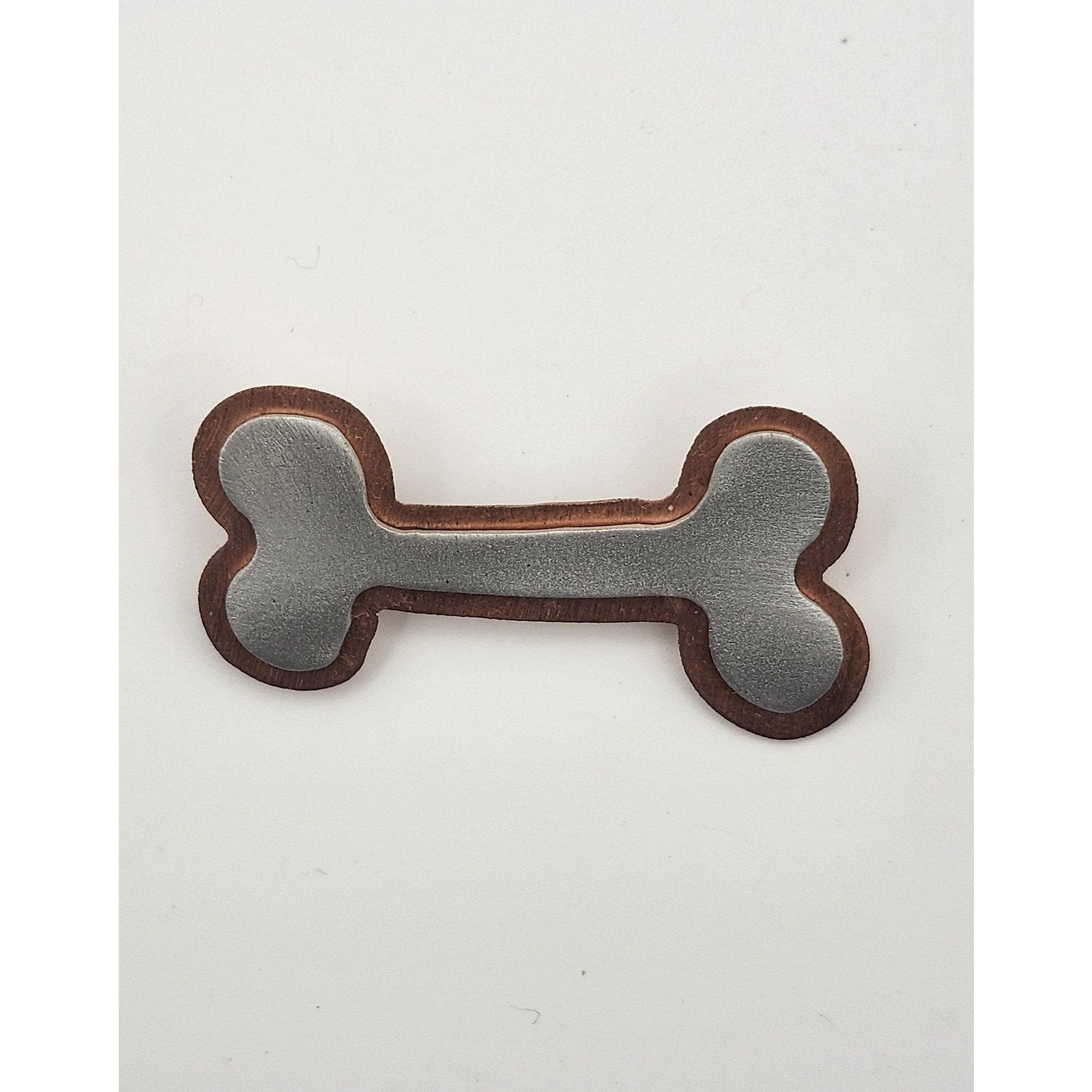 Vintage Mixed Metal Dog Bone Brooch Pin Copper Silver Tone Layered Novelty Jewelry