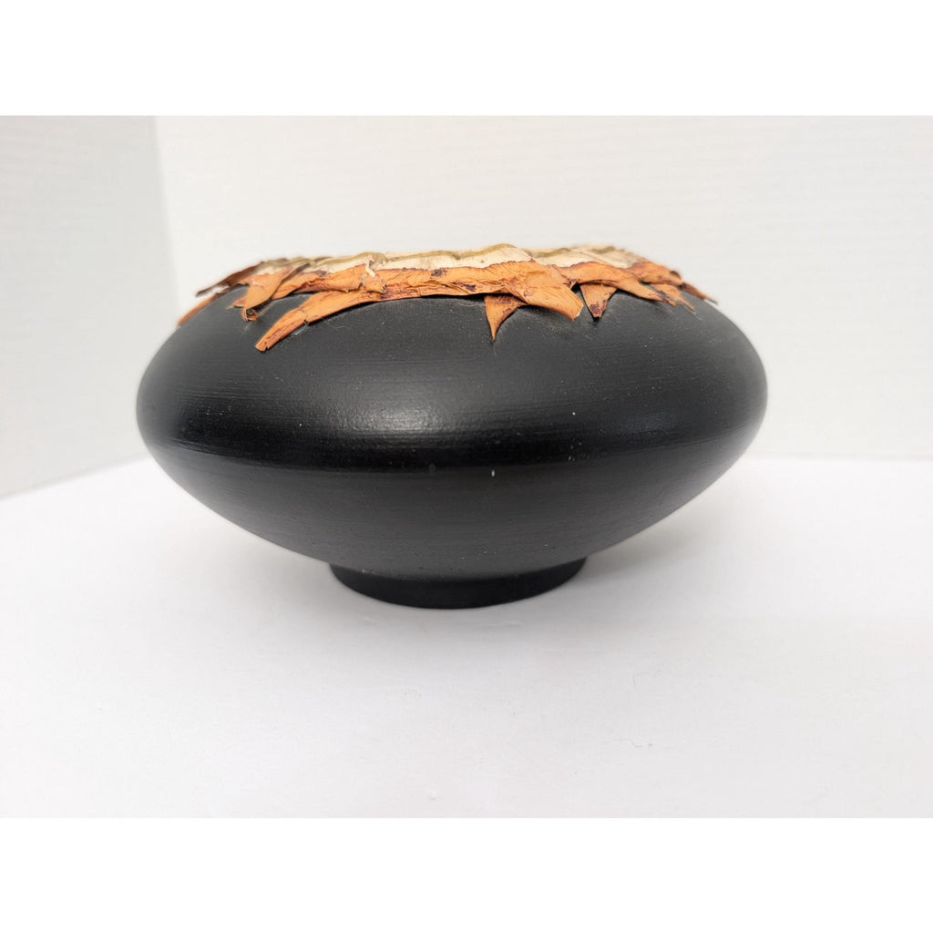 Smoke Fired Stoneware Dracena Vase Michael Christine Adcock Studio Pottery Woven Fiber Art Ceramic Bowl Black Signed