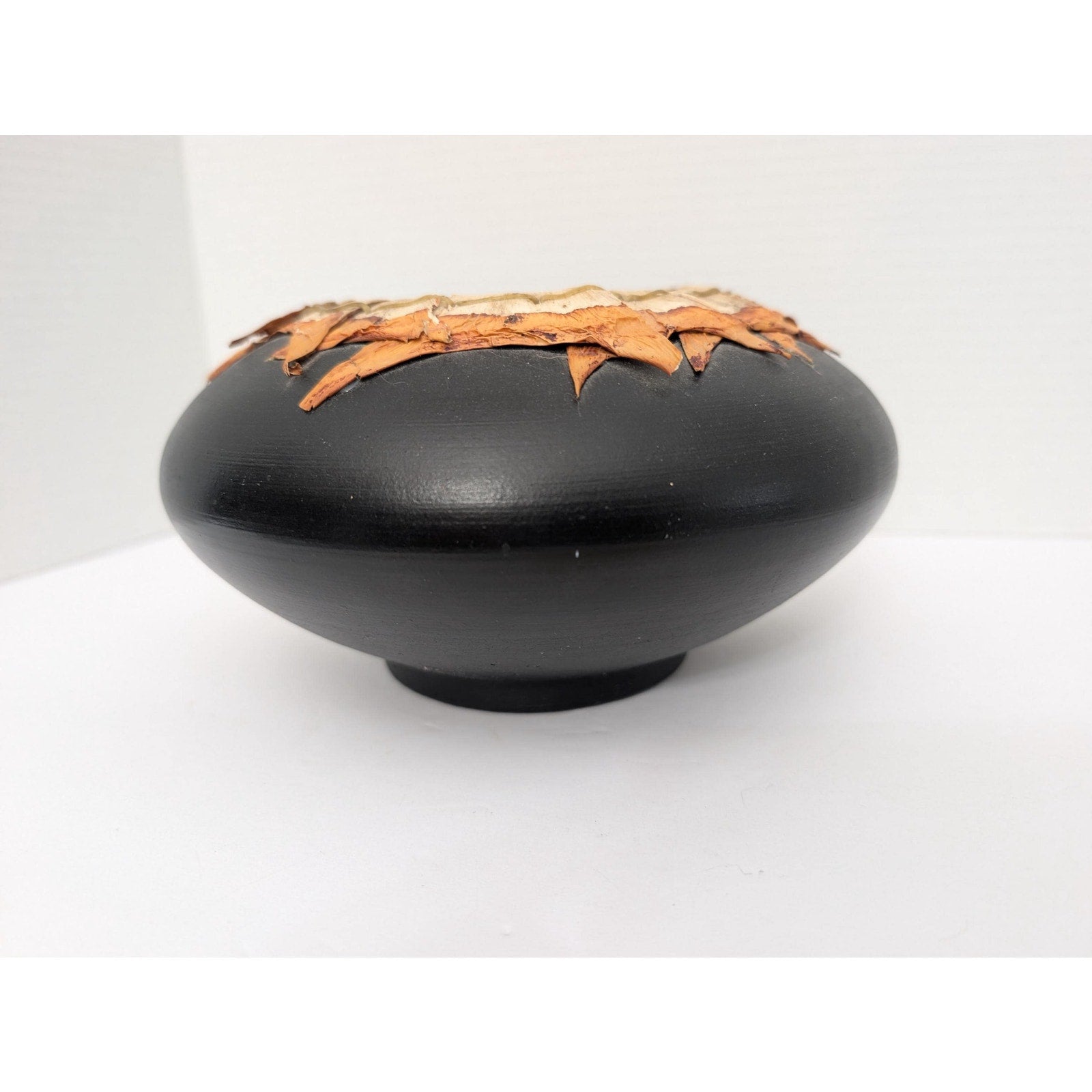 Smoke Fired Stoneware Dracena Vase Michael Christine Adcock Studio Pottery Woven Fiber Art Ceramic Bowl Black Signed