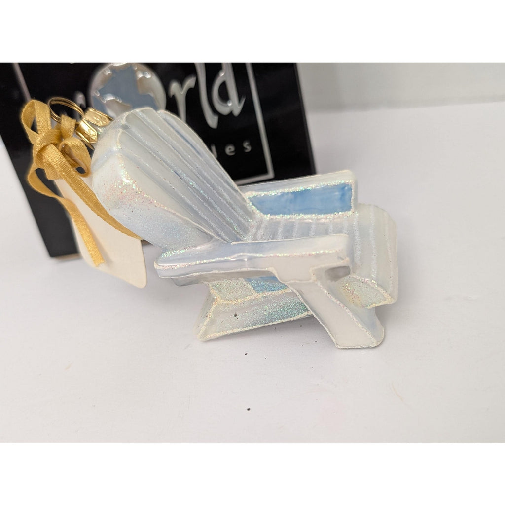 Joy To The World White Adirondack Beach Chair Glass Ornament ZKP1833 Boxed Coastal Decor