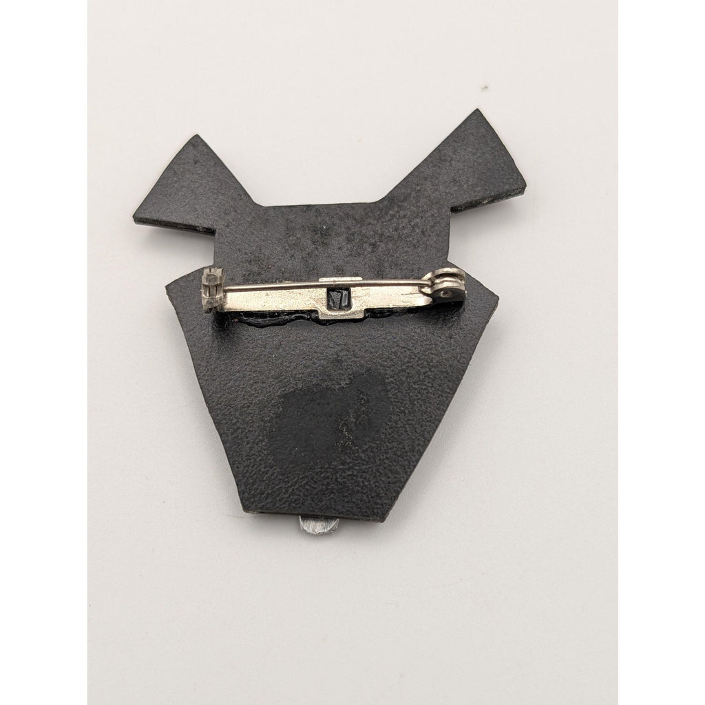Vintage Black Plastic Geometric Dog Brooch Pin Abstract Avant Garde Face Jewelry