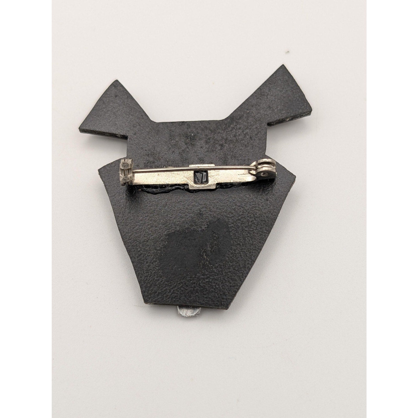 Vintage Black Plastic Geometric Dog Brooch Pin Abstract Avant Garde Face Jewelry