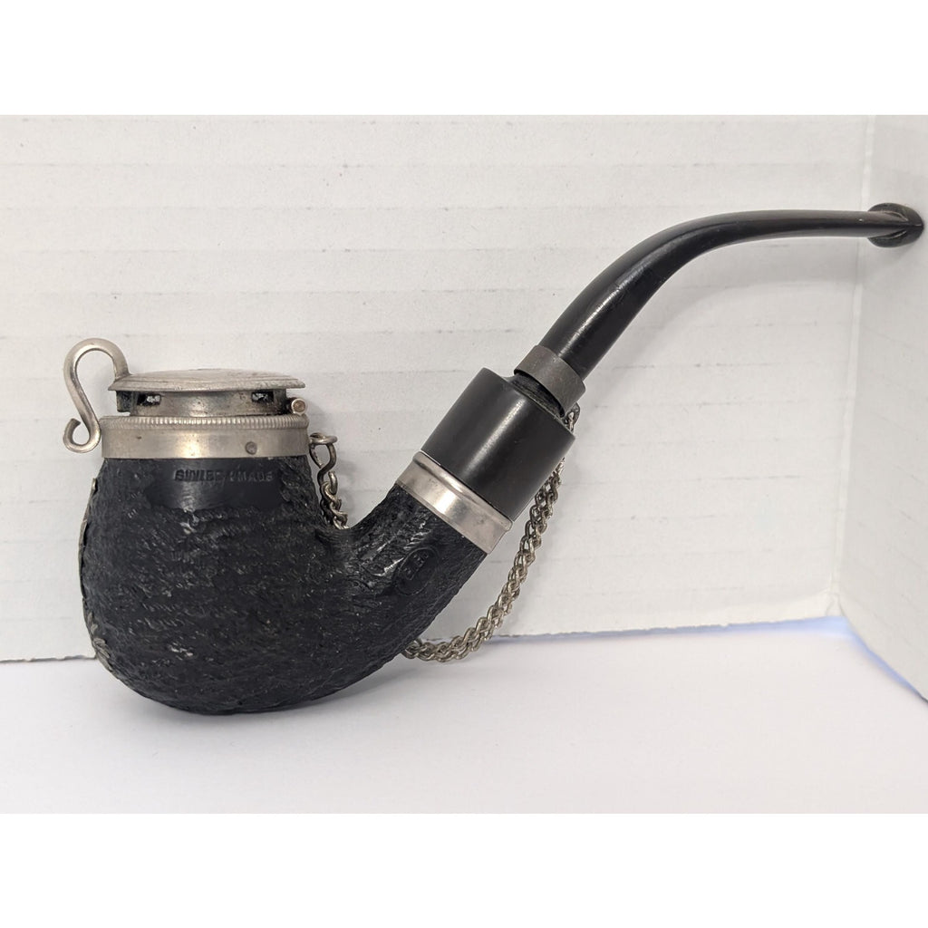 Vintage BBK Swiss Made Lidded Tobacco Pipe Rusticated Briar Edelweiss Chamois Andy