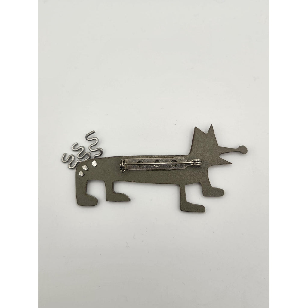 Vintage Grey Geometric Dachshund Dog Brooch Pin Abstract Avant Garde Novelty
